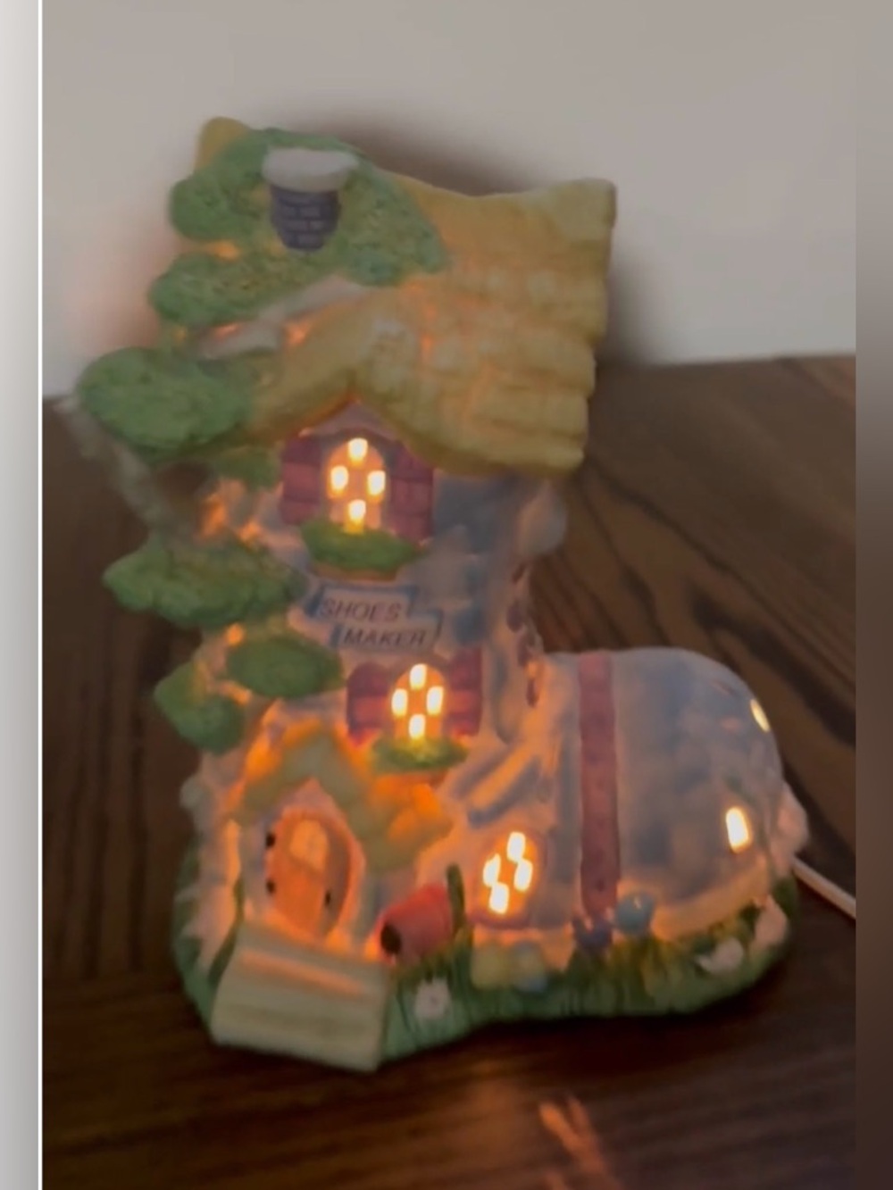Easter Colors Ceramic Fairy Tale Shoe Maker Cottage Night Lamp